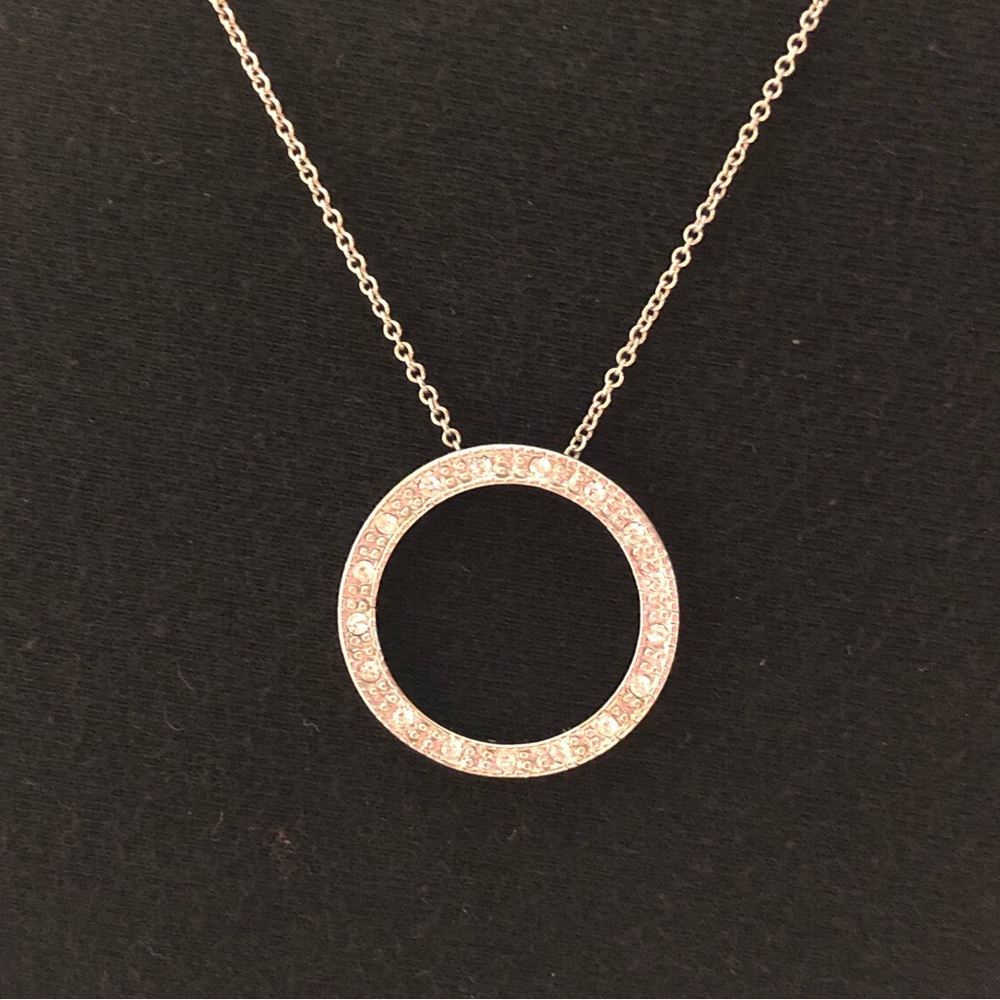 Trifari Rhinestone circle necklace silver tone